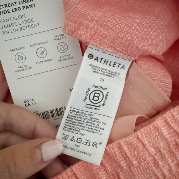 ATHLETA Retreat Linen Wide Leg Pants Peach Sunset 16 - Picture 11 of 12